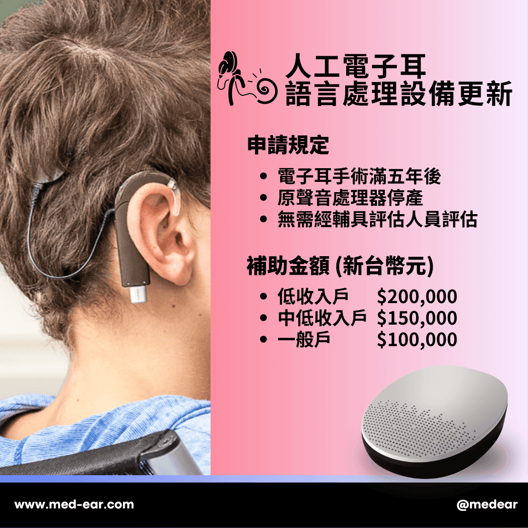 衛福部提供聲音處理器升級補助,符合條件者即可申請升級聲音處理器!立即提升語音理解力、改善噪音環境下聽力表現、更加輕巧舒適的設計!把握機會,升級聽見的每一天! 衛福部提供聲音處理器升級補助,符合條件者即可申請升級聲音處理器!立即提升語音理解力、改善噪音環境下聽力表現、更加輕巧舒適的設計!把握機會,升級聽見的每一天!